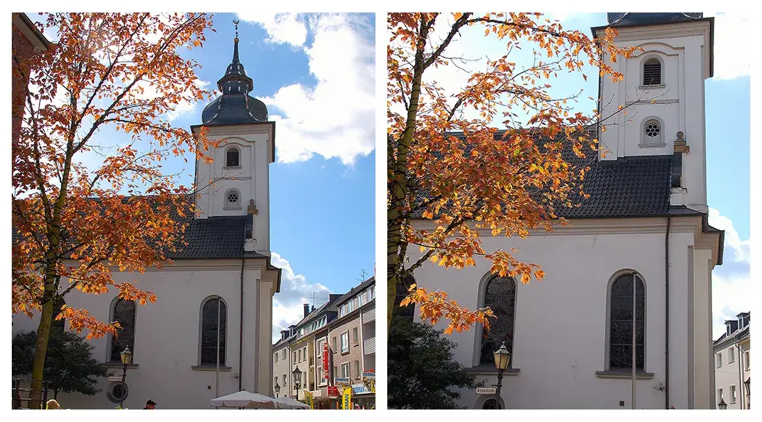 Die evangelische Stadtkirche von 1722 in der Altstadt von Dinslaken (aufgenommen im Herbst 2012).