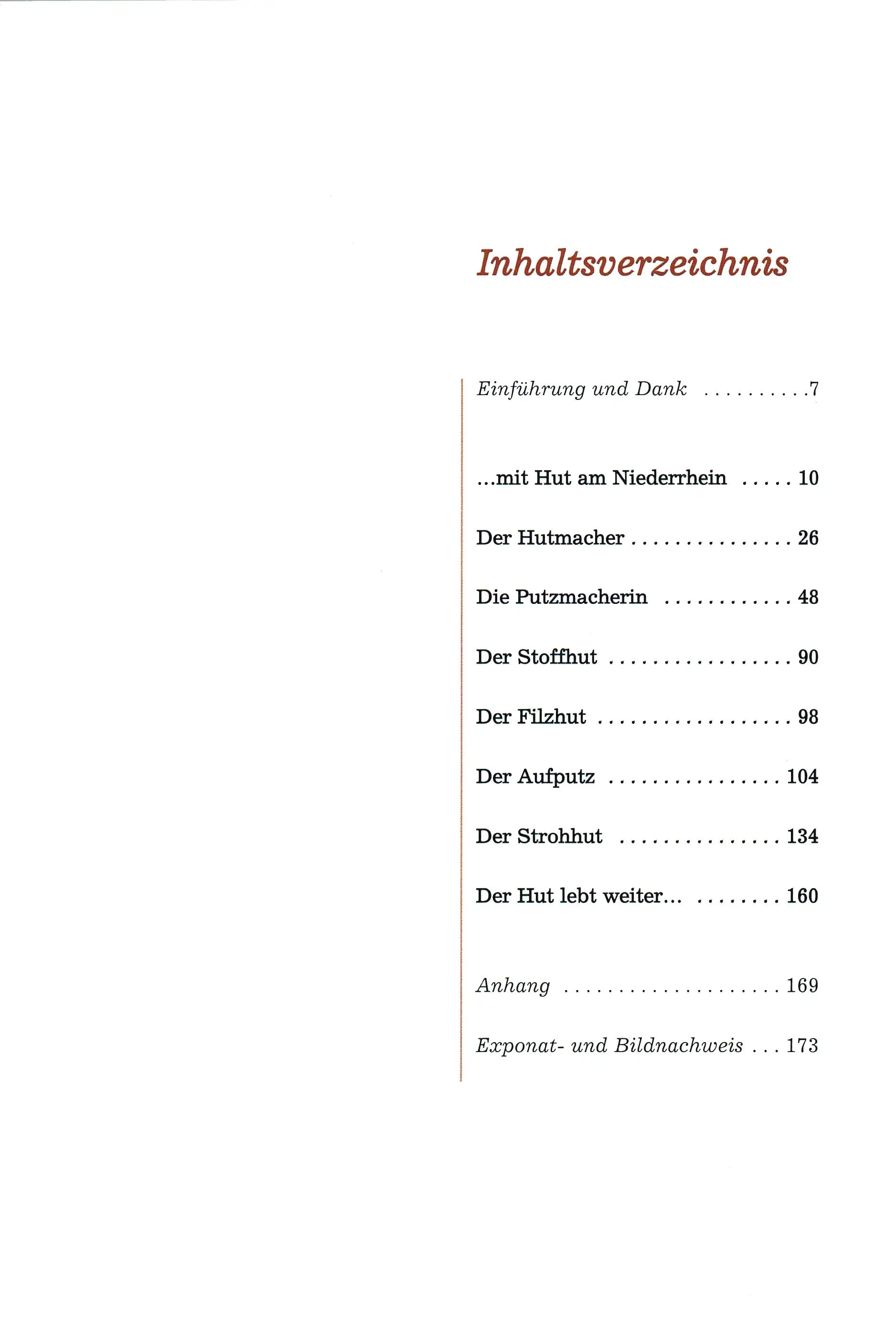 Inhaltsverzeichnis des Buches …mit Hut am Niederrhein